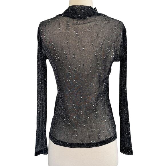 MANGOPOP Sheer Long Sleeve Top Glittery Sparkly Star Whimsical Sexy Goth Size S - Picture 7 of 11
